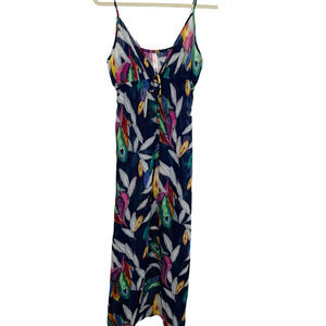 Navy Blue Bright Mulit Color Feathers Maxi Sheer Cover up Dress.